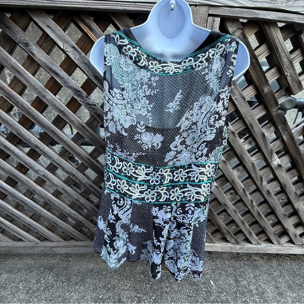 Nicole by Nicole Miller Black Floral Peplum Sleeveless Blouse Y2K Babydoll | 14 - Picture 5 of 16